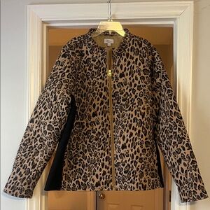 Kim Rogers Leopard Print Bomber Jacket with zip pockets-size XL